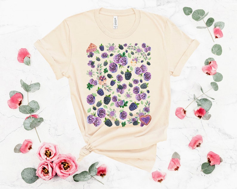 Blackberry Cottage Core T-Shirt Blackberry Clothes Blackberry Shirt Garden Aesthetic Clothing Cottagecore Clothes Botanical Berry Print 