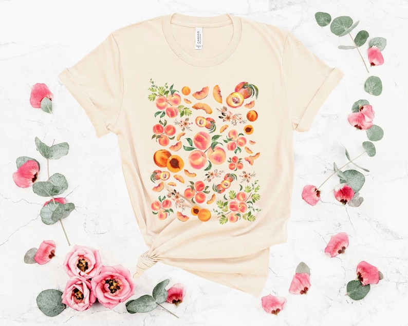 Peach Cottage Core T-Shirt Peach Clothes Peach Shirt Garden Aesthetic Clothing Cottagecore Clothes Botanical Peach Print 