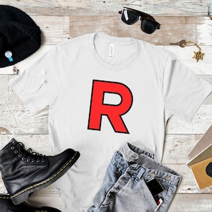 Team Rocket Shirt Halloween Costume T-Shirt Comic Con Anime Cosplay White &quot;R&quot; Tee Cute T-Shirt Tee Shirt Kawaii Cosplay