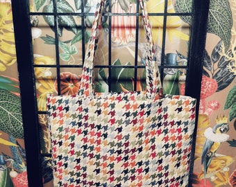 Houndstooth heavy canvas handbag