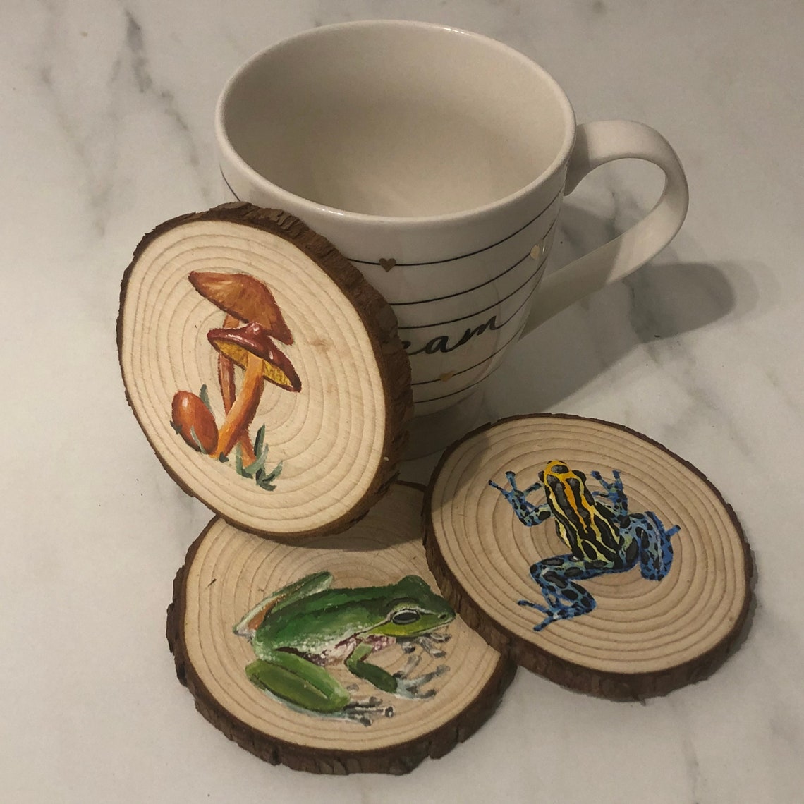 Hand painted customisable wooden coaster nature themed and Etsy