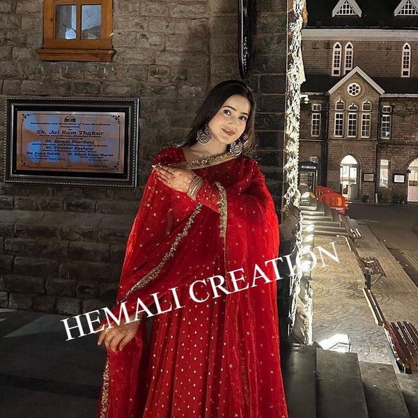 Red Anarkali Readymade Embroidered Dress For Wedding, Pakistani Flared Red Anarkali Salwar Kameez, Indian Ethnic Wear For Women's and Girls