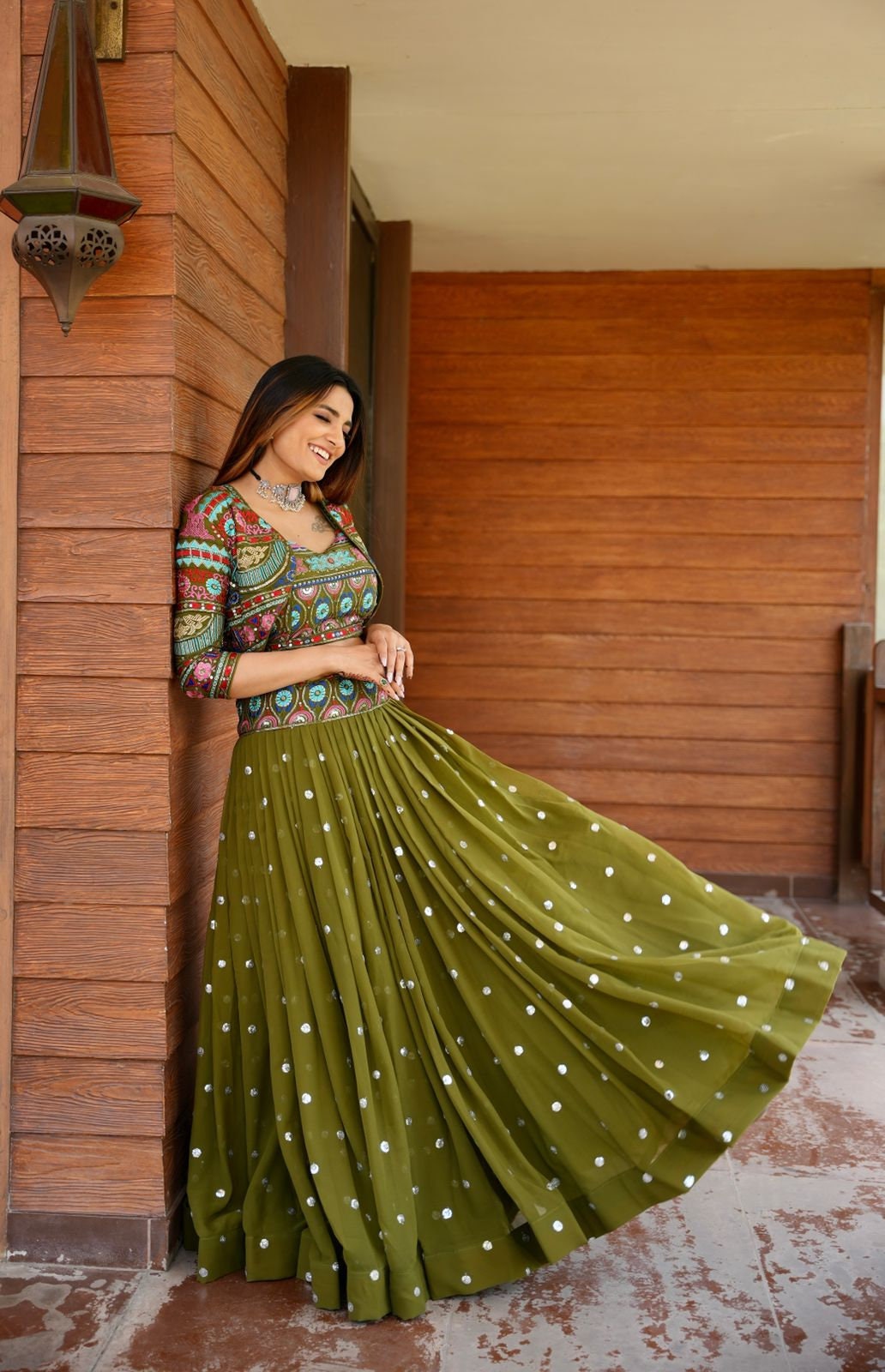 Lehenga choli with top long net jacket