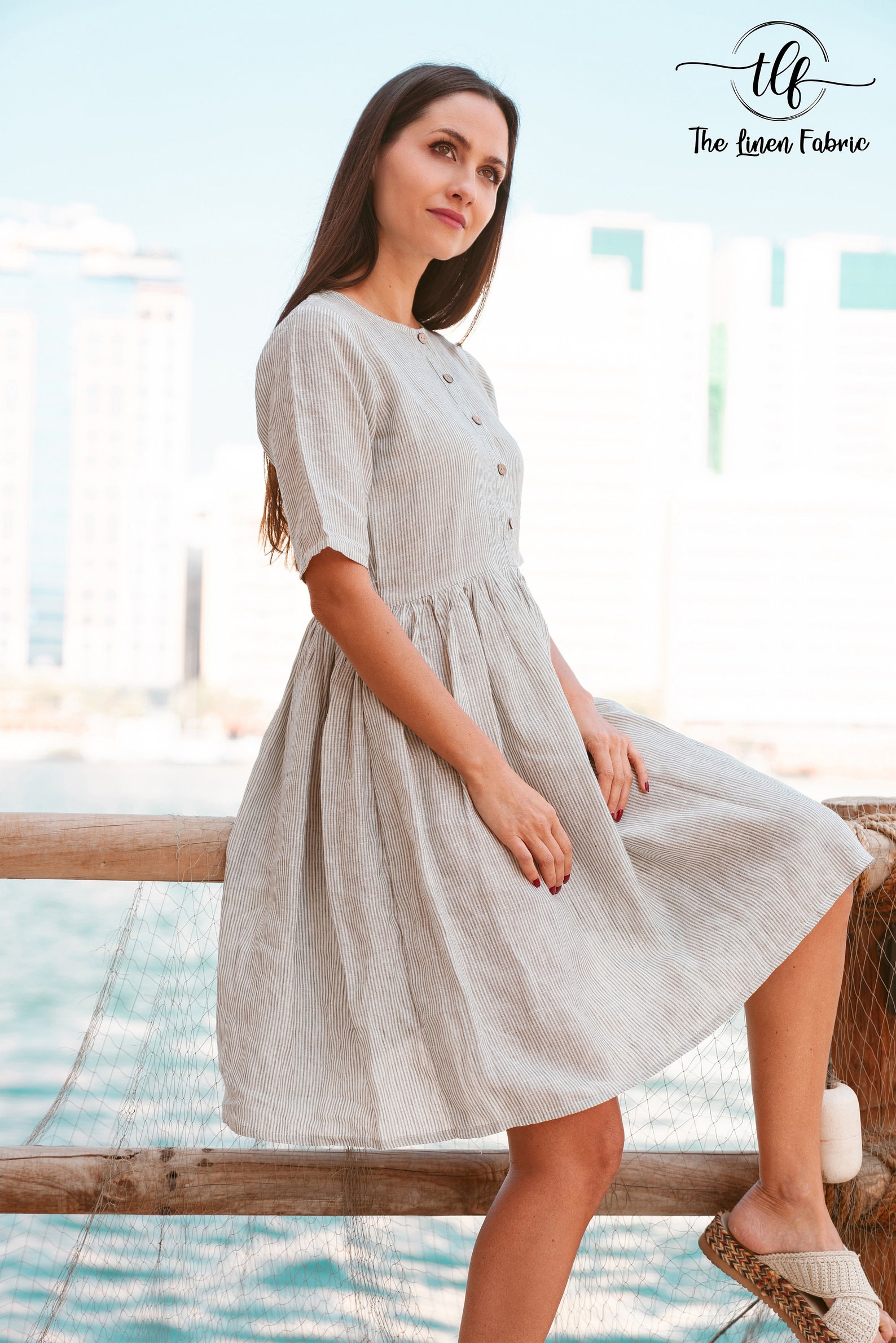 Linen Summer Dress Striped Linen Dress Kneelength Short Etsy