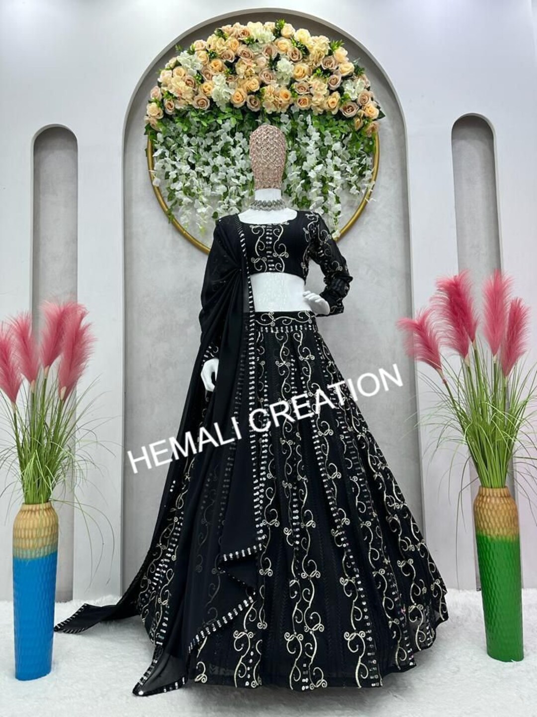 Indian Traditional Black Color Lehenga Choli Set With Dupatta, Designer — free download