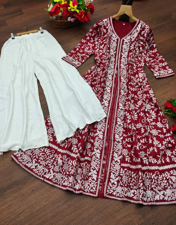 Designer Khadi Cotton Dress With Heavy Khadi Cotton Palazzo for