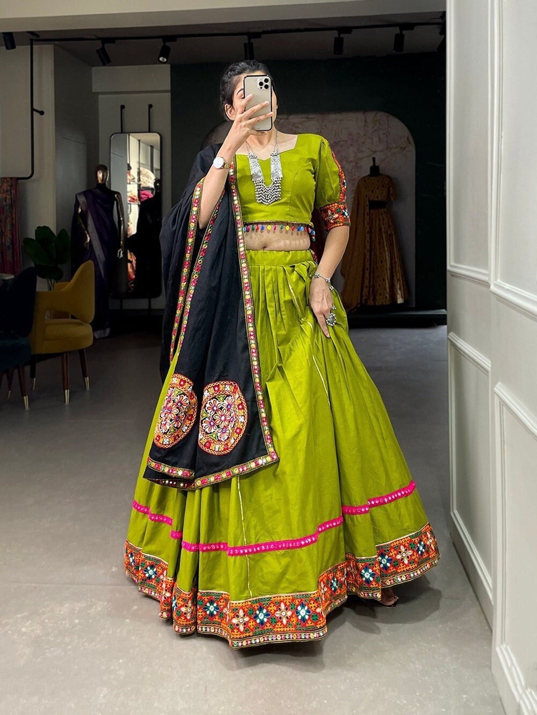 Yellow Pure Cotton Coin Lace Border Lehenga Choli with Purse