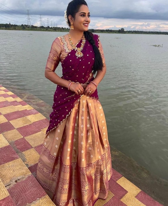 New Kanjivaram Silk Half Saree Lehenga Pure Zari Waving South - Etsy Australia New Kanjivaram Silk Half Saree Lehenga Pure Zari Waving South - Etsy Australia