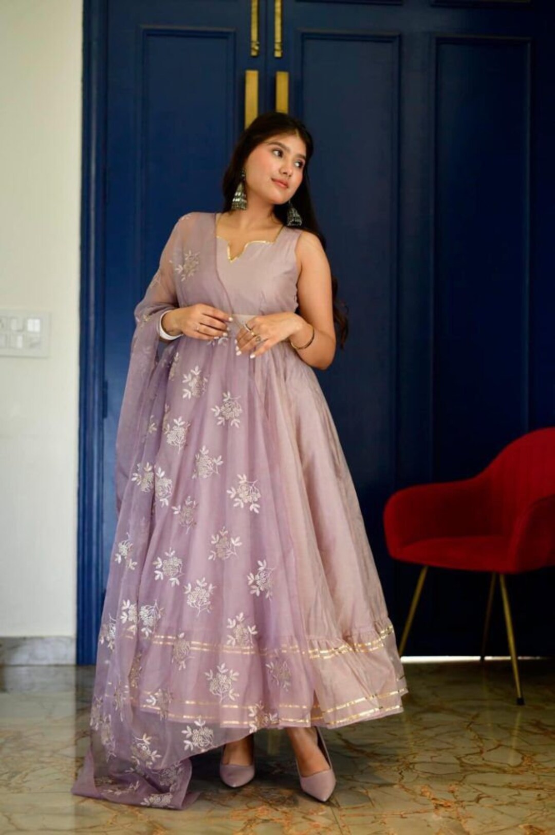 Indian Bollywood Designer Cotton Silk Gown With Dupattakurta - Etsy Canada
