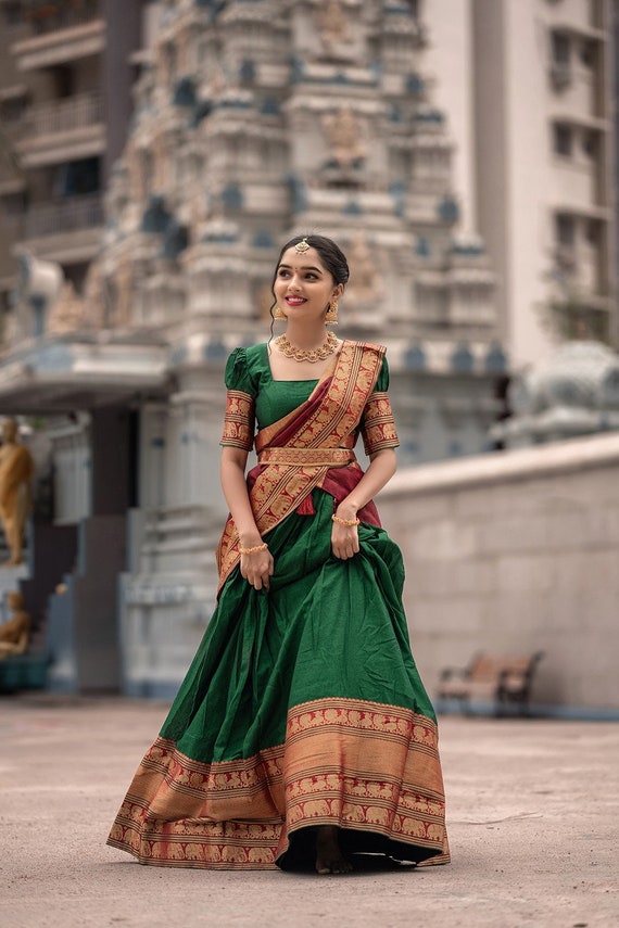 Buy Designer Narayan Pet Cotton Half Saree Zari Weaving Work Lehenga South  Indian Wedding Woman Sari Blouse, Lehenga Indian Wedding Skirt Gifts Online  in India 
