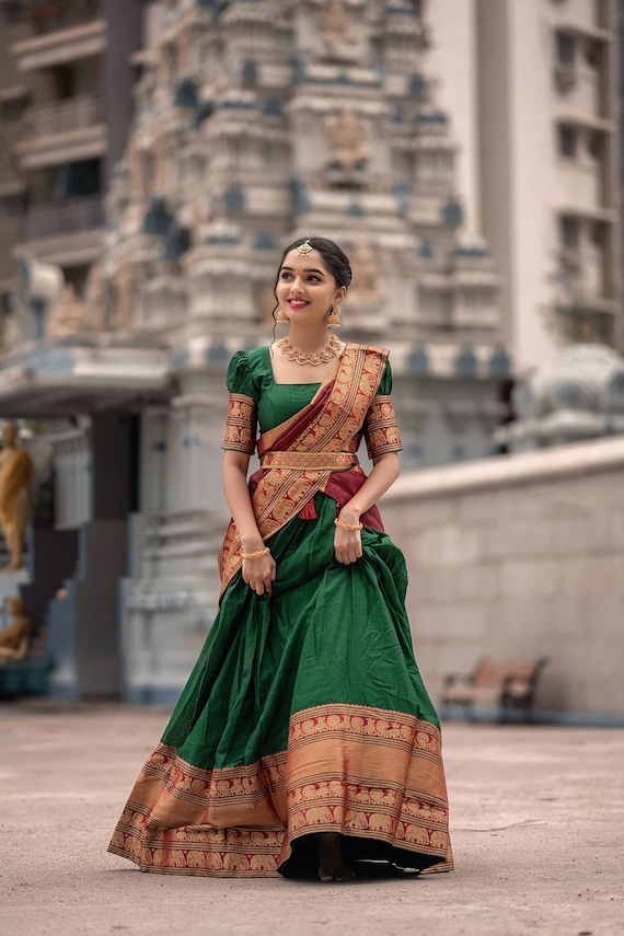 Buy Designer Narayan Pet Cotton Half Saree Zari Weaving Work Lehenga South  Indian Wedding Woman Sari Blouse, Lehenga Indian Wedding Skirt Gifts Online  in India 