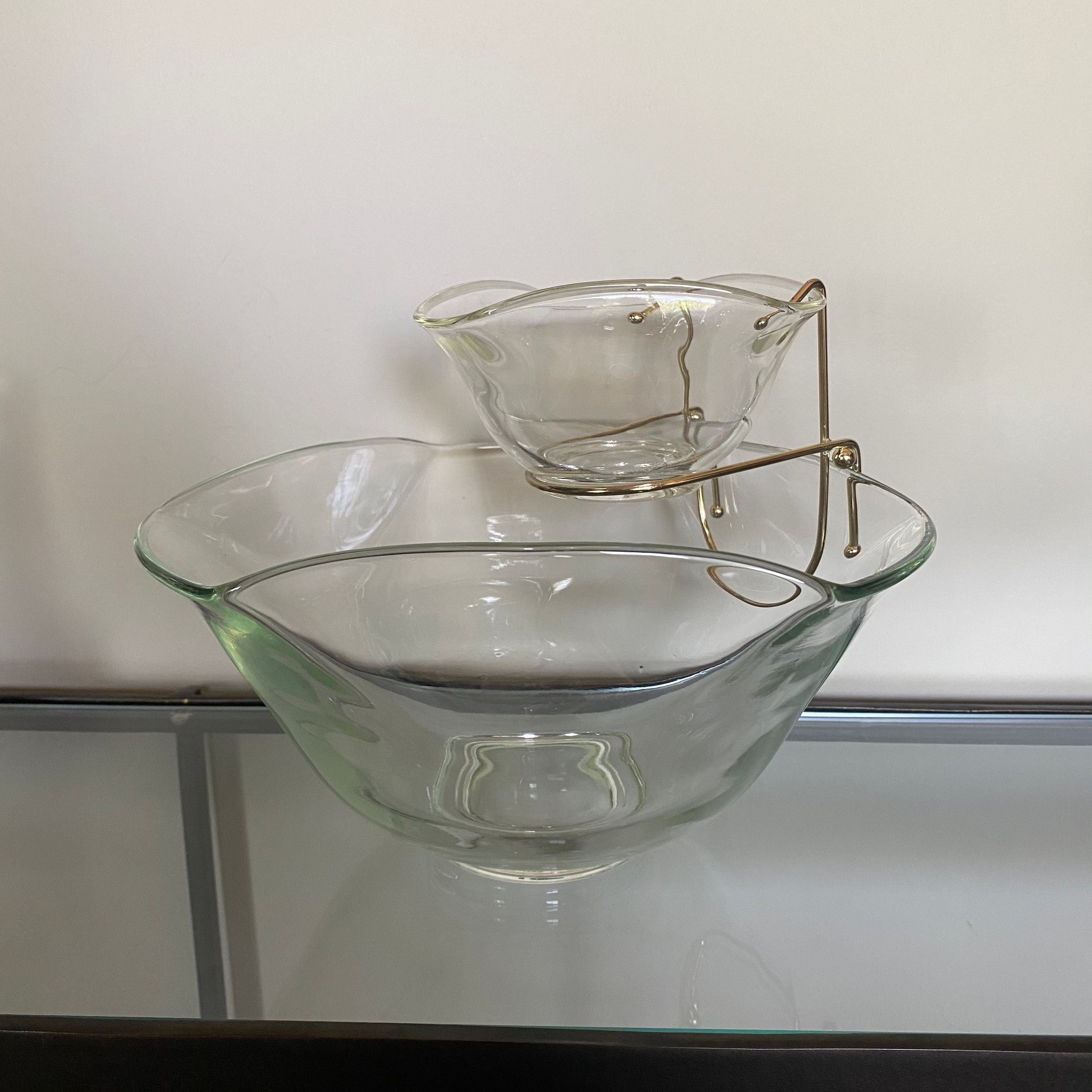 Vintage Indiana Glass Co. 3 Piece Chip and Dip Set with Metal Etsy