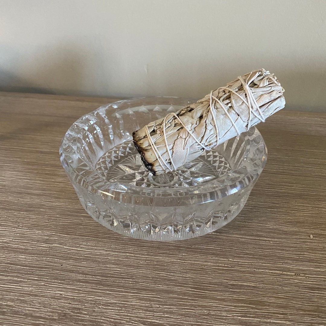 Vintage Full Lead Crystal Ashtray 1960s , MCM Crystal Ashtray