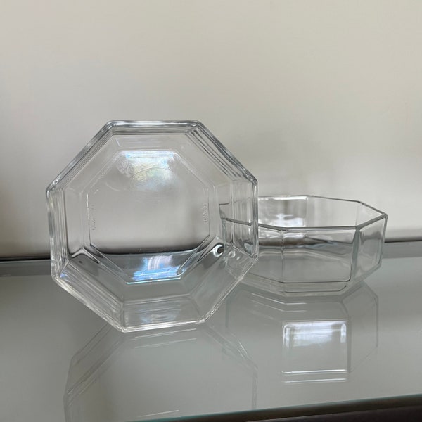 Vintage Clear Glass Arcoroc Octime Bowls Set of 2 • Post-Modern Octagon Dish / Bowl Made in France • Cristal D’Arques Durand