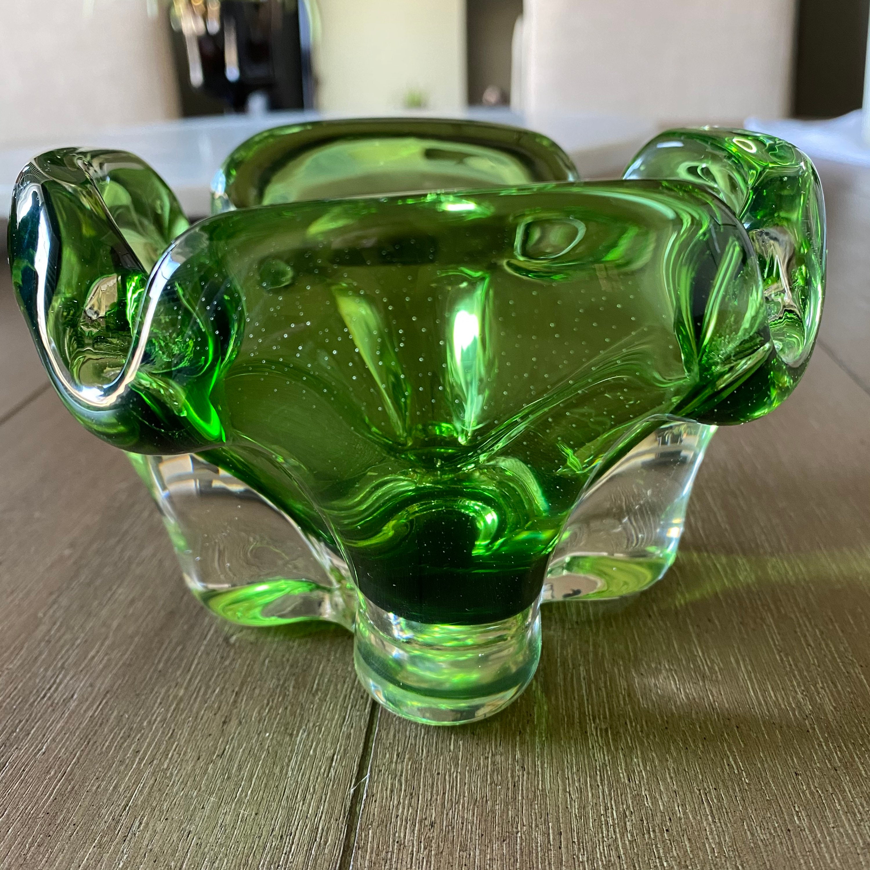 Vintage Murano Ashtray Green Bowl MCM Art Glass Green Etsy