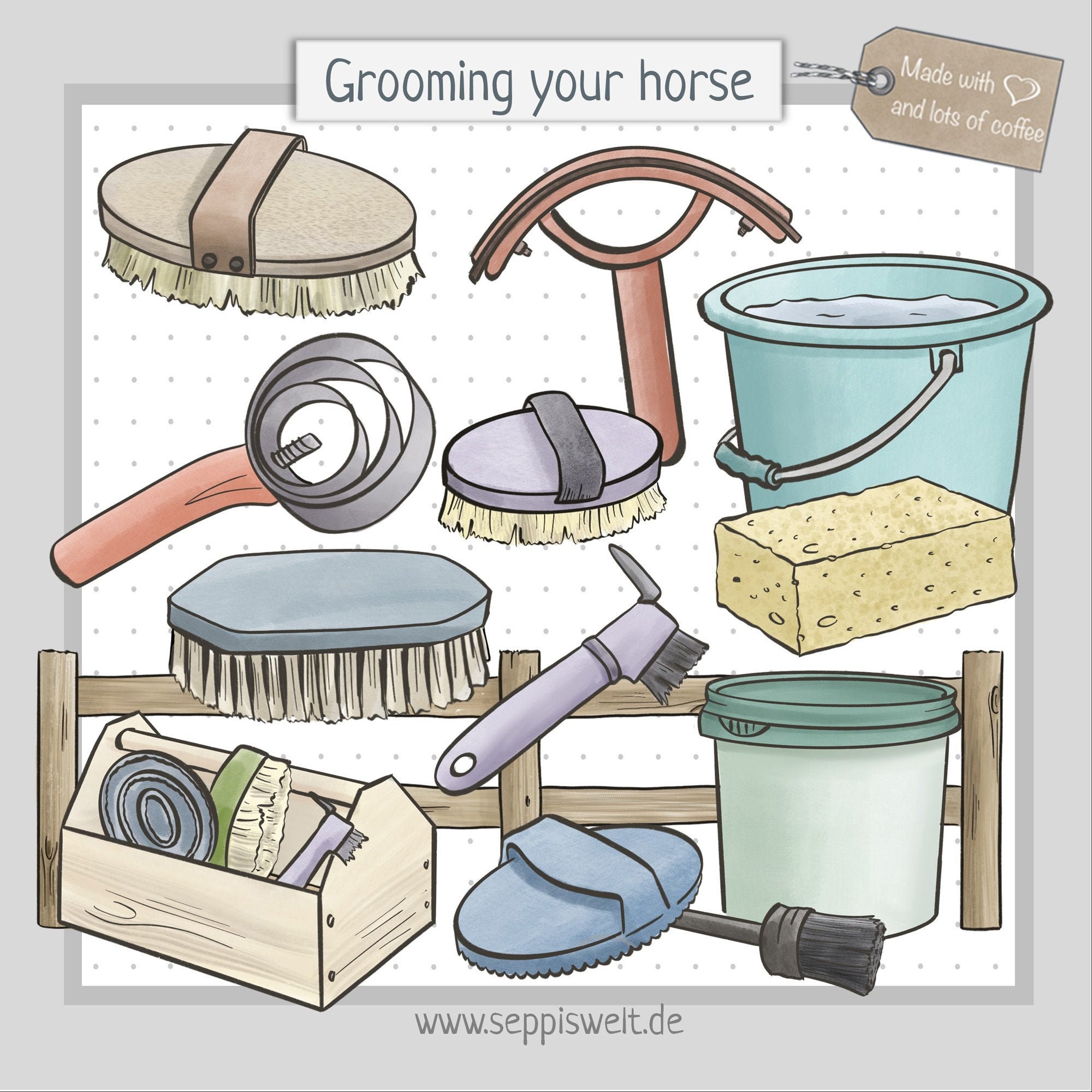 Grooming Your Horse Digital Cliparts Illustrations PNG Etsy