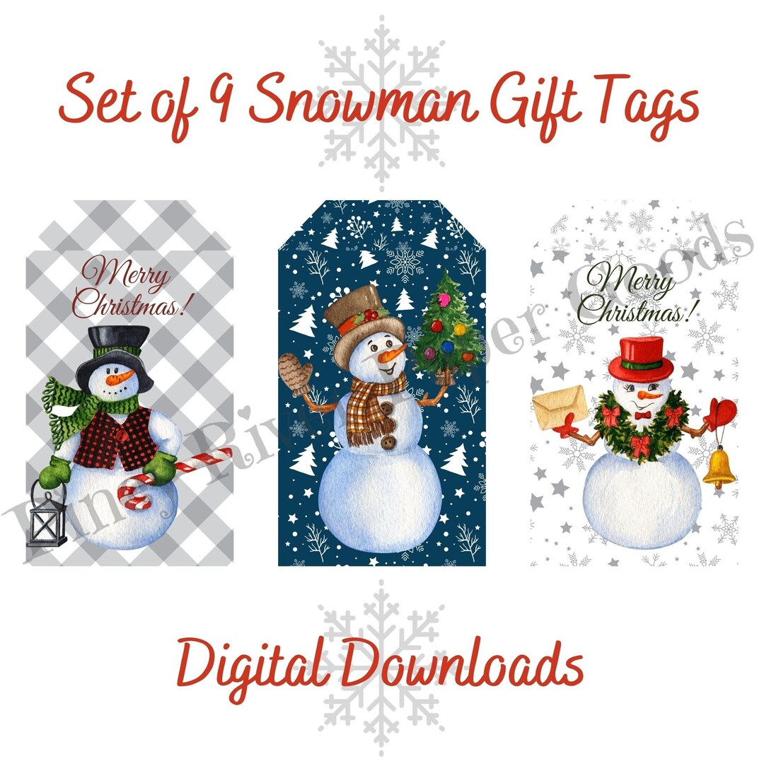 Snowman Gift Tags, Set of 9, Printable Gift Tags, Snowman Bag Toppers, Christmas Gift Tags ...