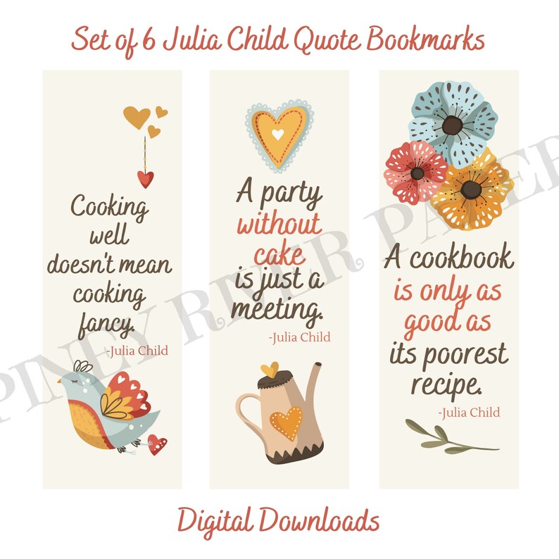 Julia Child Quote Bookmarks, Set of 6, Digital Download, Printable ...