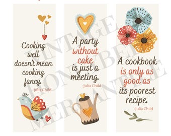 Julia Child Quote Bookmarks, Set of 6, Digital Download, Printable Bookmarks, Julia Child Bookmarks, Cooking Bookmarks