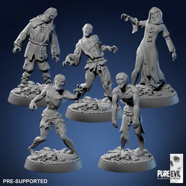 5x Zombie Undead Bundle 1 - Pure Evil -  Dungeons and Dragons 32mm Fantasy D&D