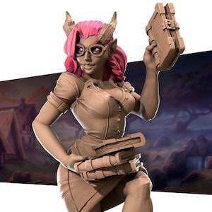 Liz - Tiefling Librarian - Bite the Bullet - Pinup 32mm Fantasy D&D Miniature