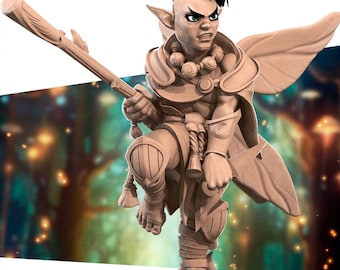 Pixie Fairy Monk Fighter Staff Ninja - Bite the Bullet - Dungeons and Dragons 32mm