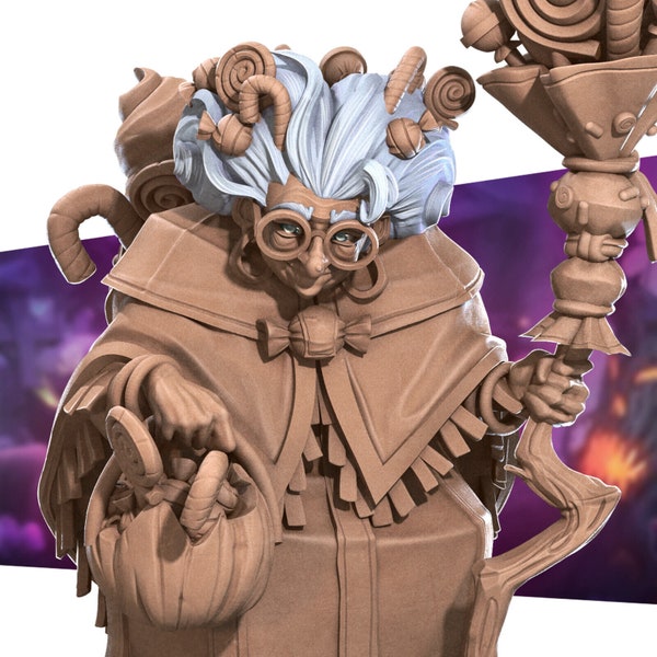 Caramelo - Bruja con gato - Mago - Muerde la bala - Miniatura de fantasía D&D de 32 mm