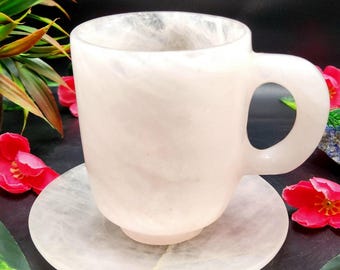 Handgemachte Rosenquarz Teetasse & Untertasse im Set: Home Decor