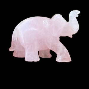 Hand Carved Rose Quartz Elephant Statue: Good Luck Charm, Home Decor