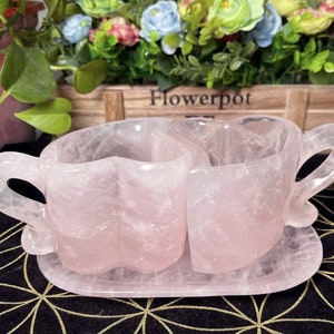 Rose Quartz Heart Cup Set: Crystal Gemstone Tea Cups, Valentine&#39;s Gift