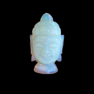 Statue de tête de bouddha en opale sculptée à la main - Décoration d&#39;intérieur (3,5 pouces)