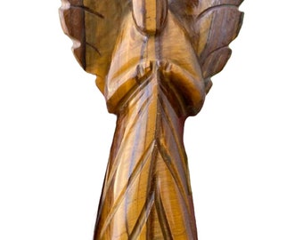 Figurine d'ange en oeil de tigre sculptée à la main : ange gardien de pierres précieuses de 3,75 pouces
