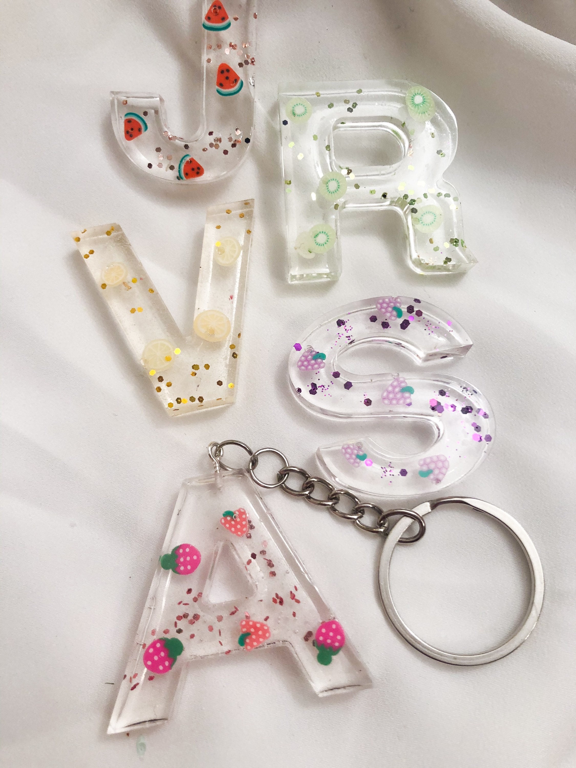 Fancy epoxy resin keychain letter incl. silver or gold Etsy