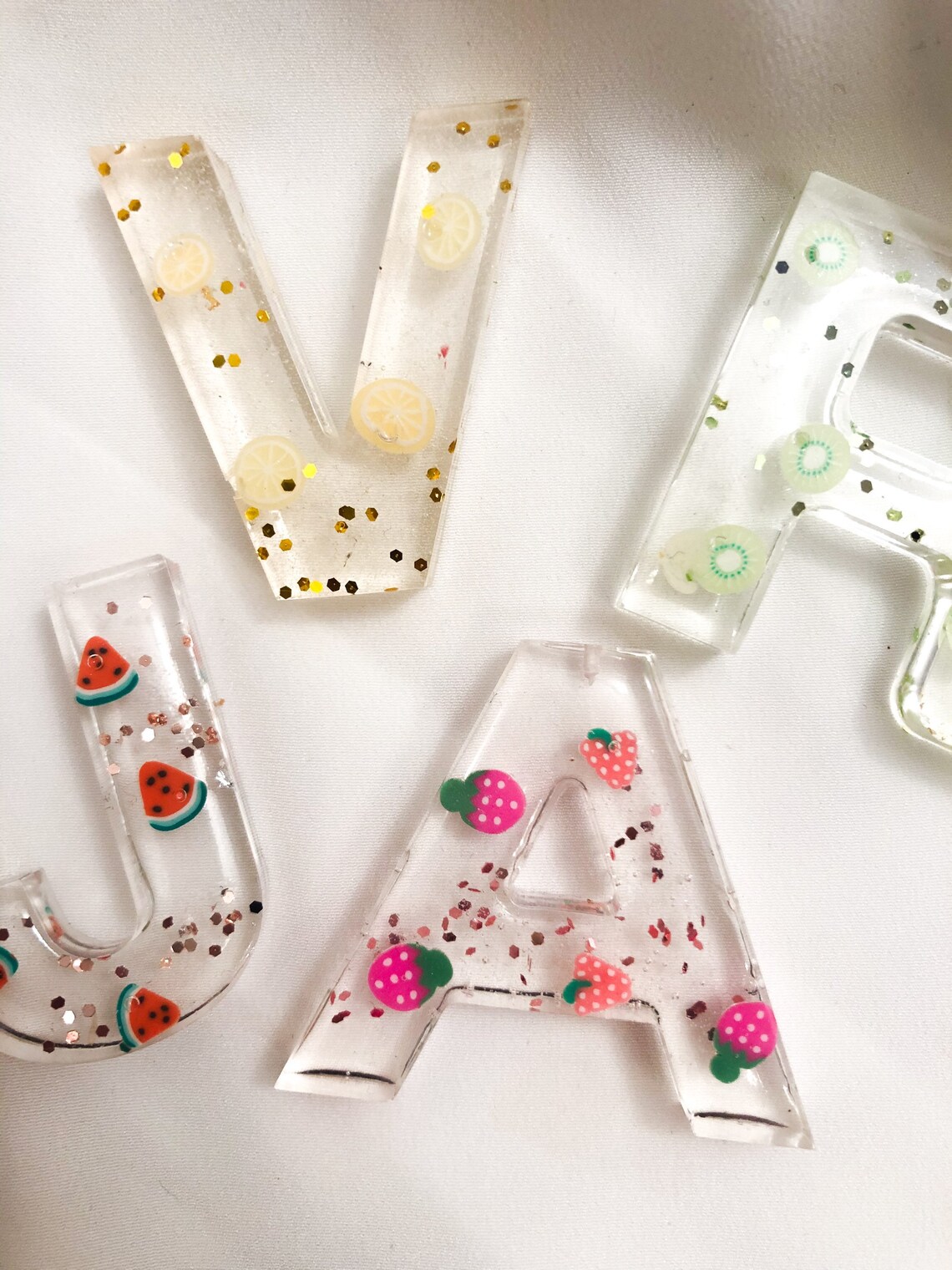 Fancy epoxy resin keychain letter incl. silver or gold Etsy