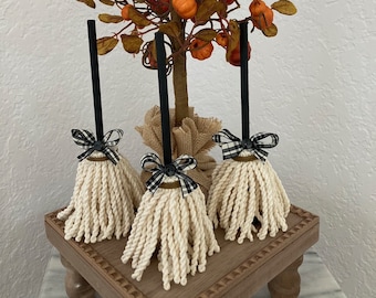 Handmade Primitive Witch Broom: Tier Tray Halloween Decor (8" Tall)