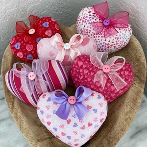 Fabric Heart Pillows/Stuffed Hearts/Tiered Tray Decor/Valentines Day Decor/Bowl Filler/Fabric Hearts/Valentines Day Hearts/Assorted Hearts