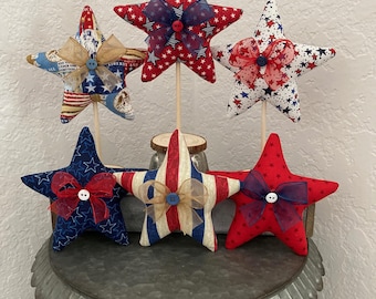 Handmade Patriotic Fabric Stars: Farmhouse Tier Tray Decor