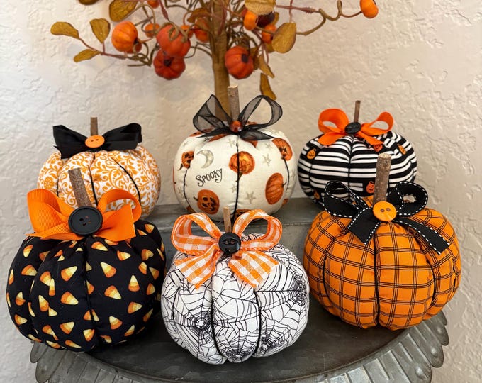 Handmade Fabric Pumpkins: Assorted Halloween Decor