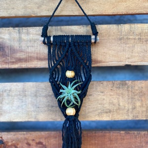 Macrame air plant hanger with 2 wooden beads