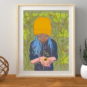 Mädchen Power Print, inspirierende Mädchen, feministische Illustration, weibliche Ermächtigung Kunstdruck, blauhaarige Mädchen, hoffnungsvolle Wandkunst, Mädchen Teen Kunst