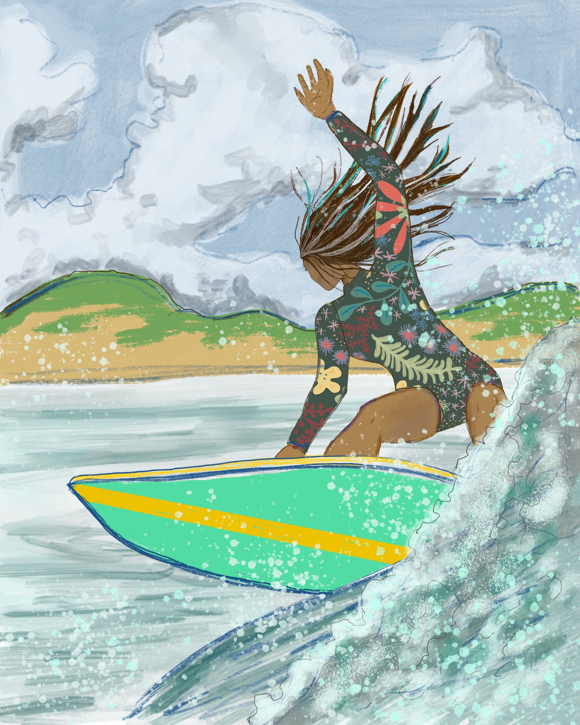 Female Surfer Art Print, Teen Room Decor, Surfing Gifts - Etsy