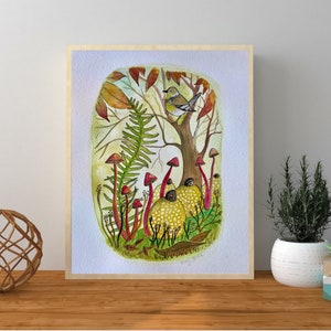 Pilz Kunst, Pilz Kunstdruck, Aquarell Druck, Pilz Wandkunst, Pilz Illustration, botanischer Druck, Waldszene Illustration