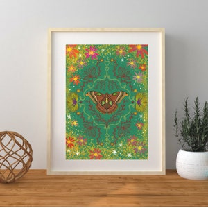Atlas Moth, Art Print, Bohemian Art Print, Moth Illustration, Moth art print, Mystical art, Insect Art, Moth art, Boho art print