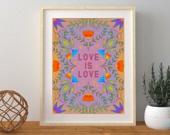 Love is Love Art, Love art printable, Rainbow LGBTQ, digital download, Celebrate Love Art, Gay pride art print, downloadable art, love art