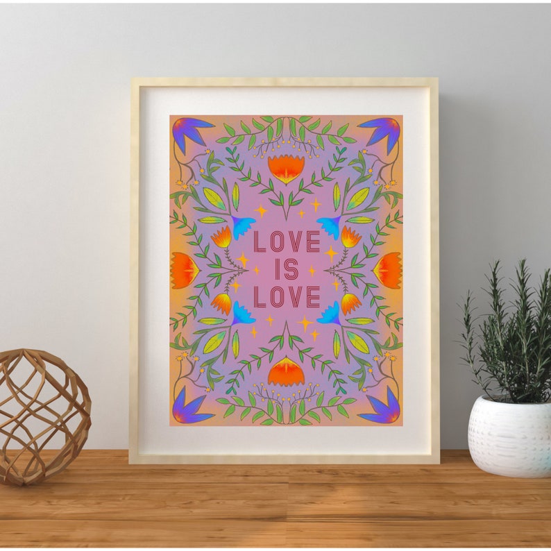 Love is Love Art, Love art printable, Rainbow LGBTQ, digital download, Celebrate Love Art, Gay pride art print, downloadable art, love art image 1