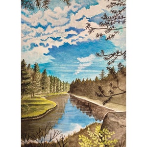 Deschutes River watercolor, Bend Oregon Painting, Rustic Wall Décor, Nature Art Painting, Landscape Painting, Cabin Decor, Nature Wall Art