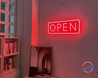 Deco 16 x 8 inches LED Neon Open Sign Matte Black Base with Ultra Bright LED Flex Neon for Shop Windows Sign Blue//White Italics