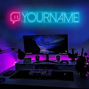 Personalize seu próprio nome Twitch Neon Sign, ID de mídia social, decoração de sala de jogos Twitch Lights Neon Sign, decoração de parede, presentes personalizados, sobreposição de transmissão