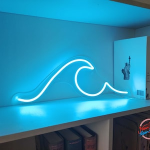Wave Neon Sign - Ocean Themed LED Wall Art, Beach Party Decor, Coastal Home Lighting - Custom Color & Size, Fast Shipping