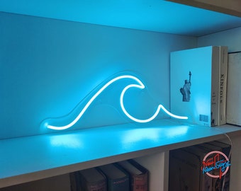Wave Neon Sign - Ocean Themed LED Wall Art, Beach Party Decor, Coastal Home Lighting - Custom Color & Size, Fast Shipping